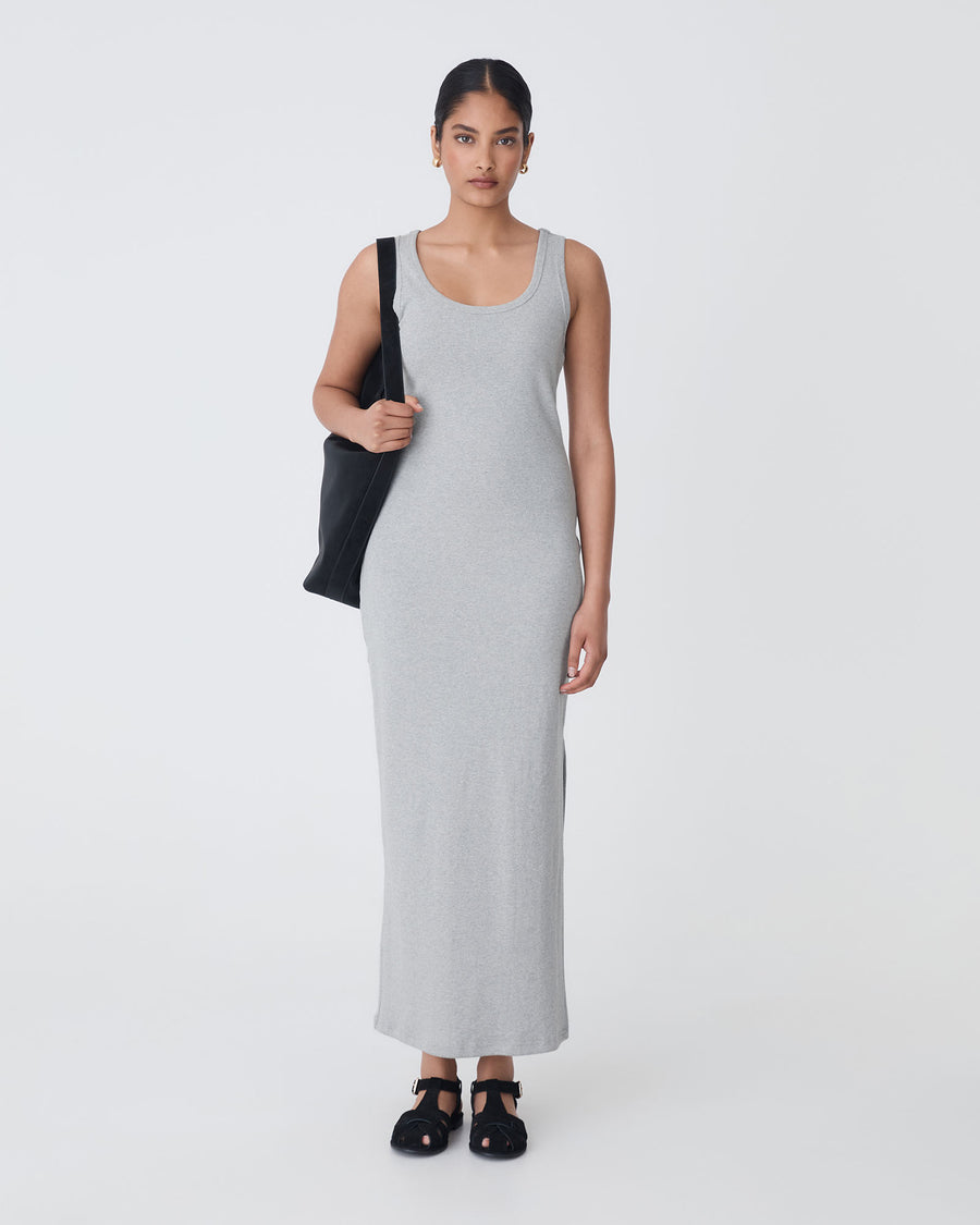 Devin Cotton Knit Dress in grey — full-length view
