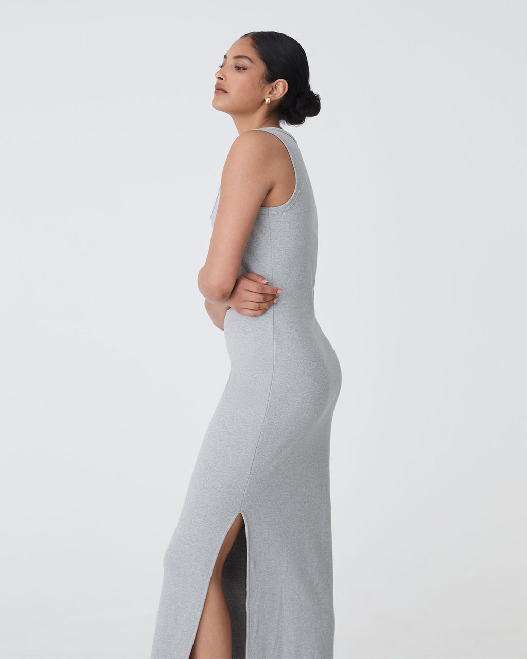 Devin Cotton Knit Dress in grey — side view