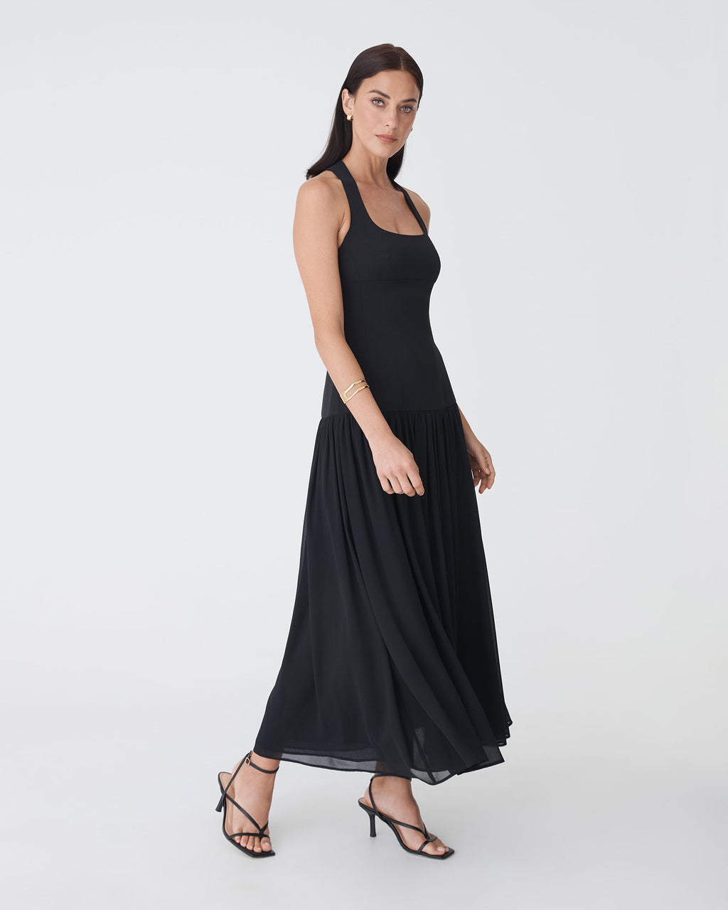 Selena Dropped Waist Dress in black — side view