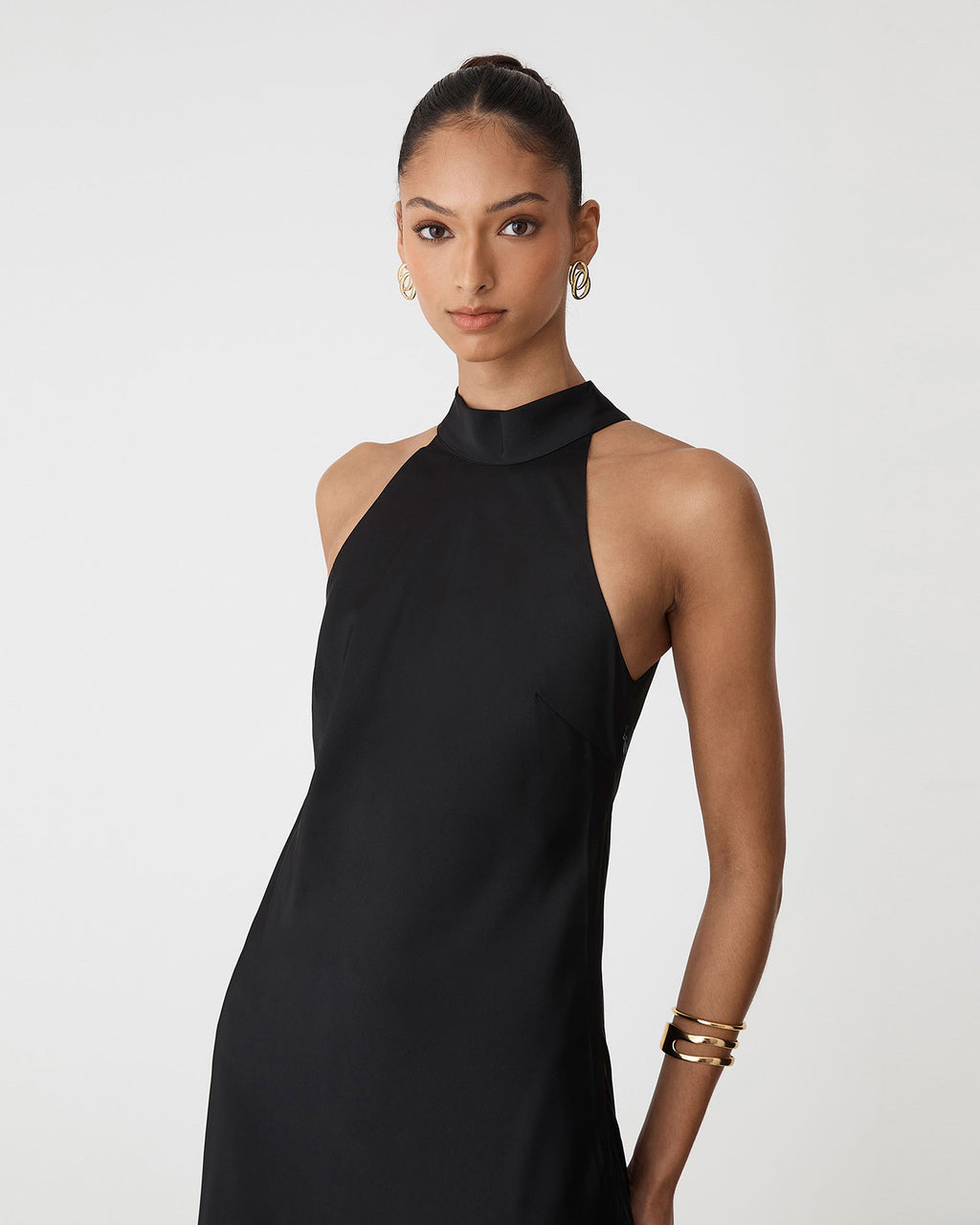 Paula Halter Neck Dress in black — close-up view