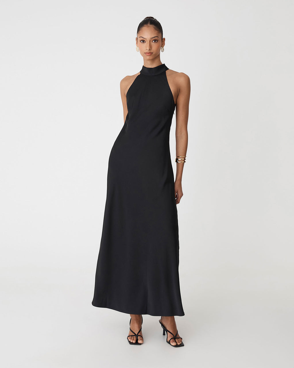 Paula Halter Neck Dress in black — full-length view