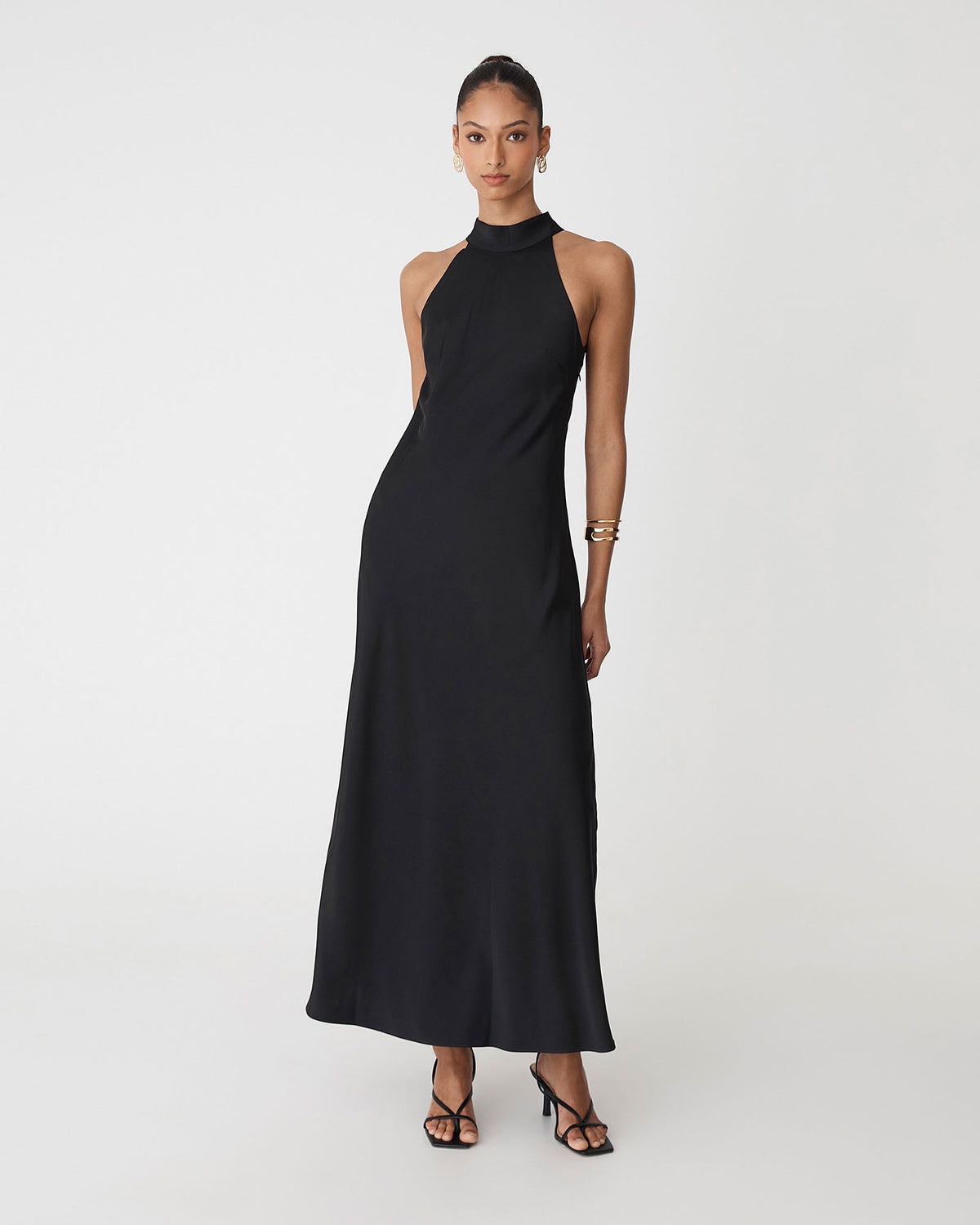 Paula Halter Neck Dress in black — full-length view