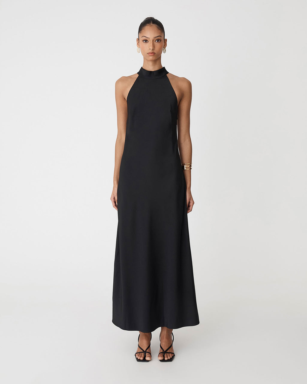 Paula Halter Neck Dress in black — full-length view 2
