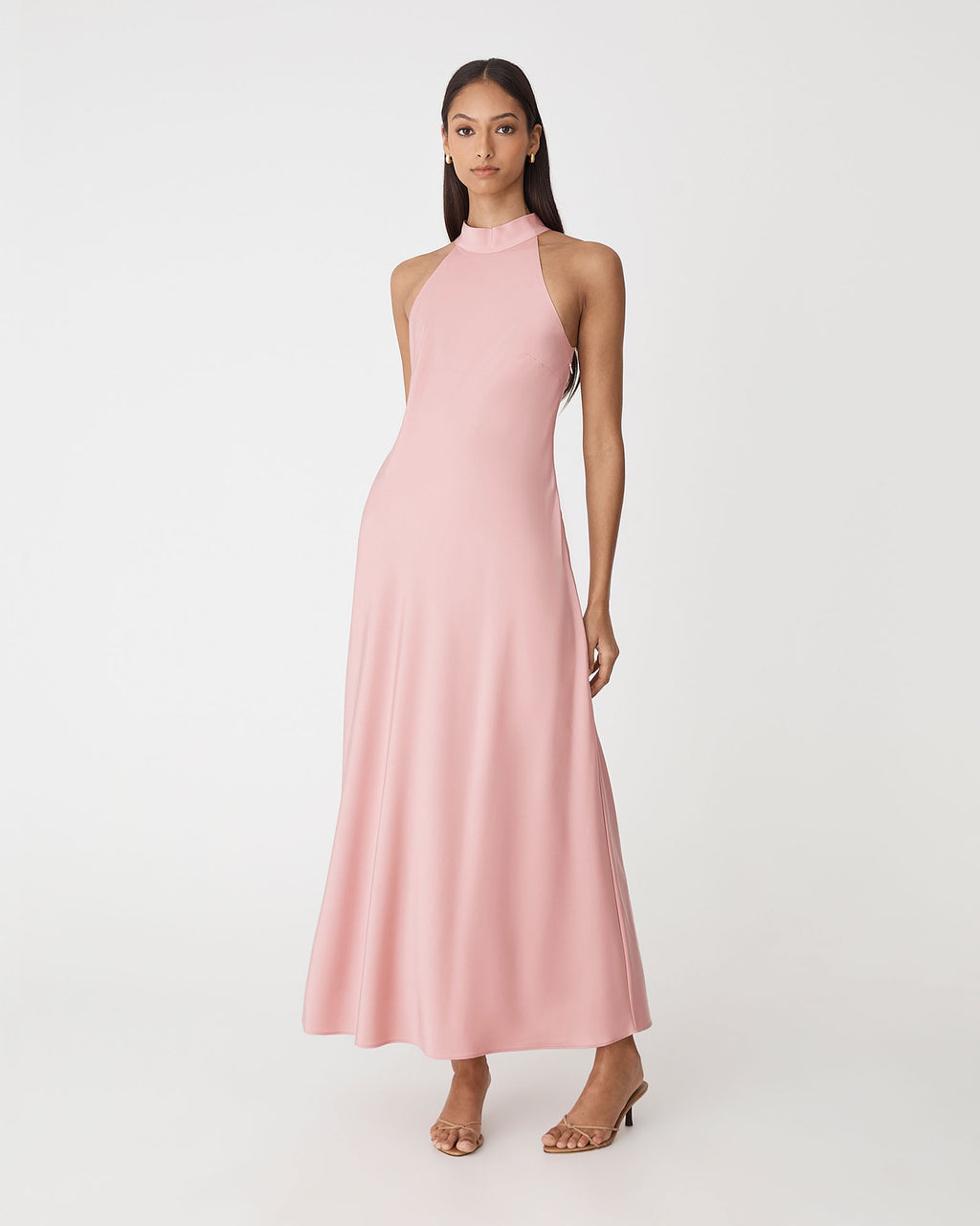 Paula Halter Neck Dress in blush pink — full-length view
