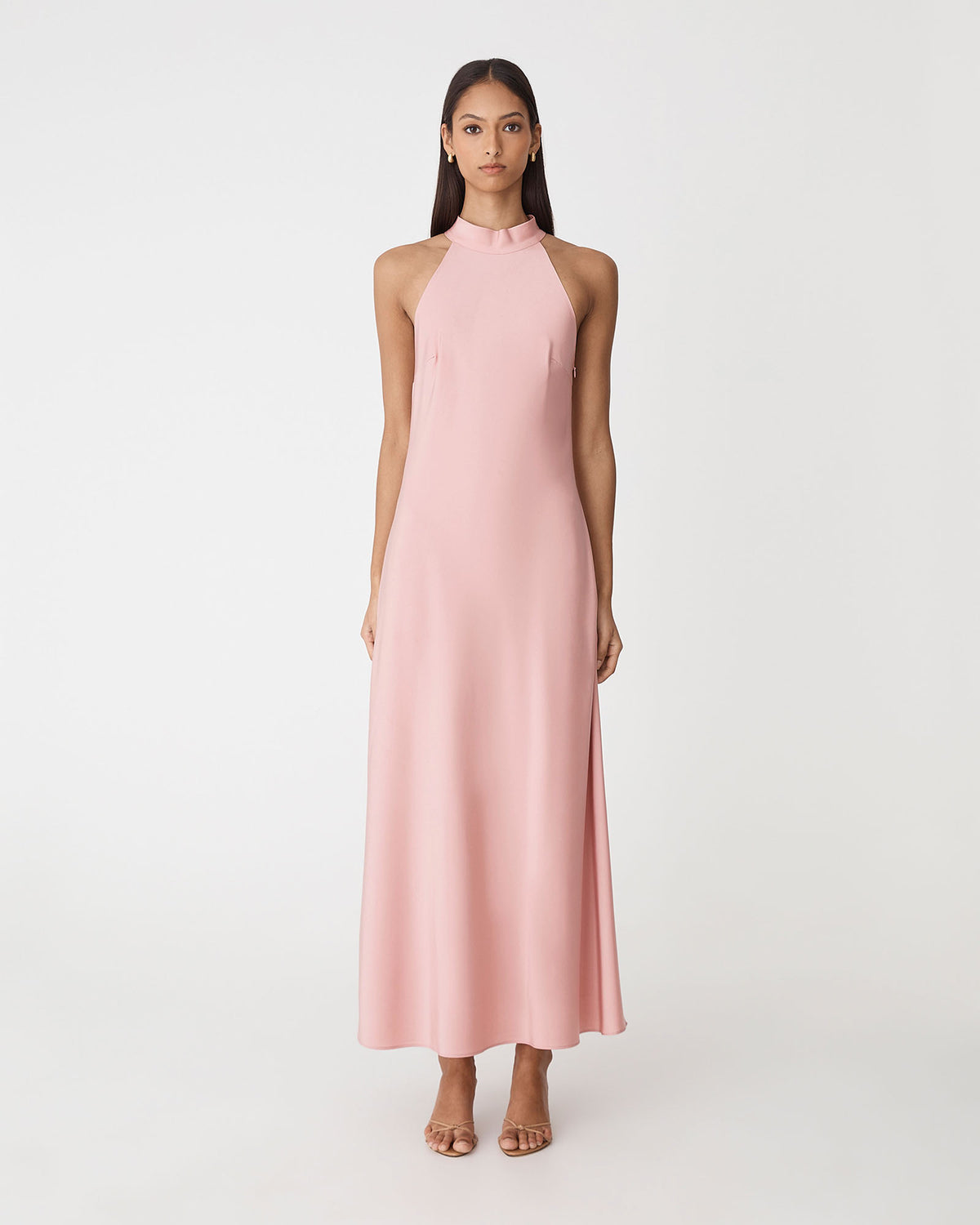 Paula Halter Neck Dress in blush pink — full-length view 2