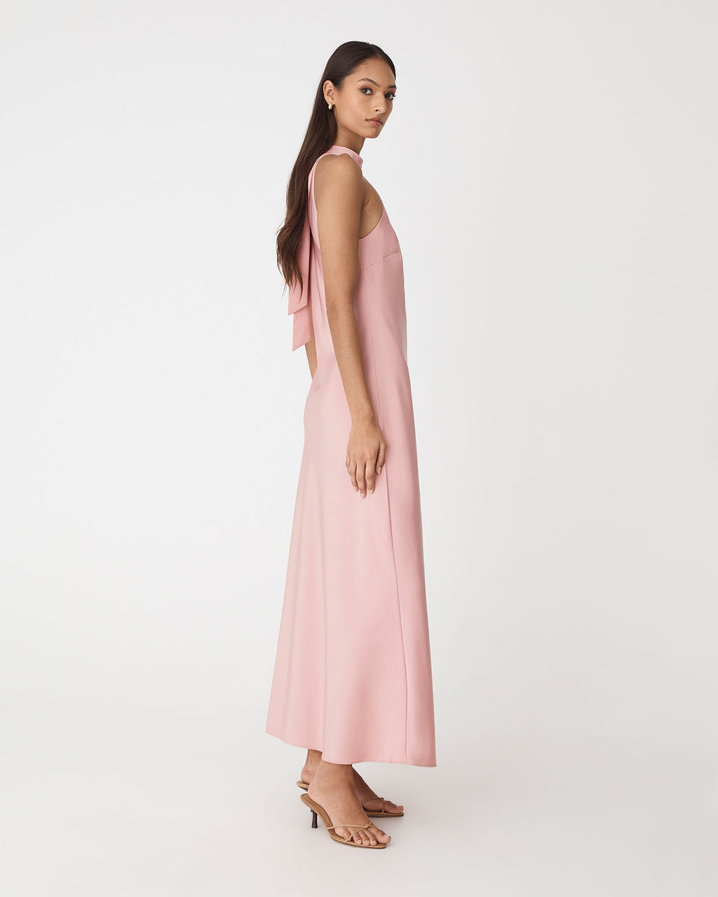 Paula Halter Neck Dress in blush pink — side view