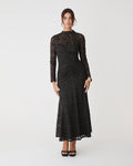 Romy Lace Ruched Dress in black — full-length view