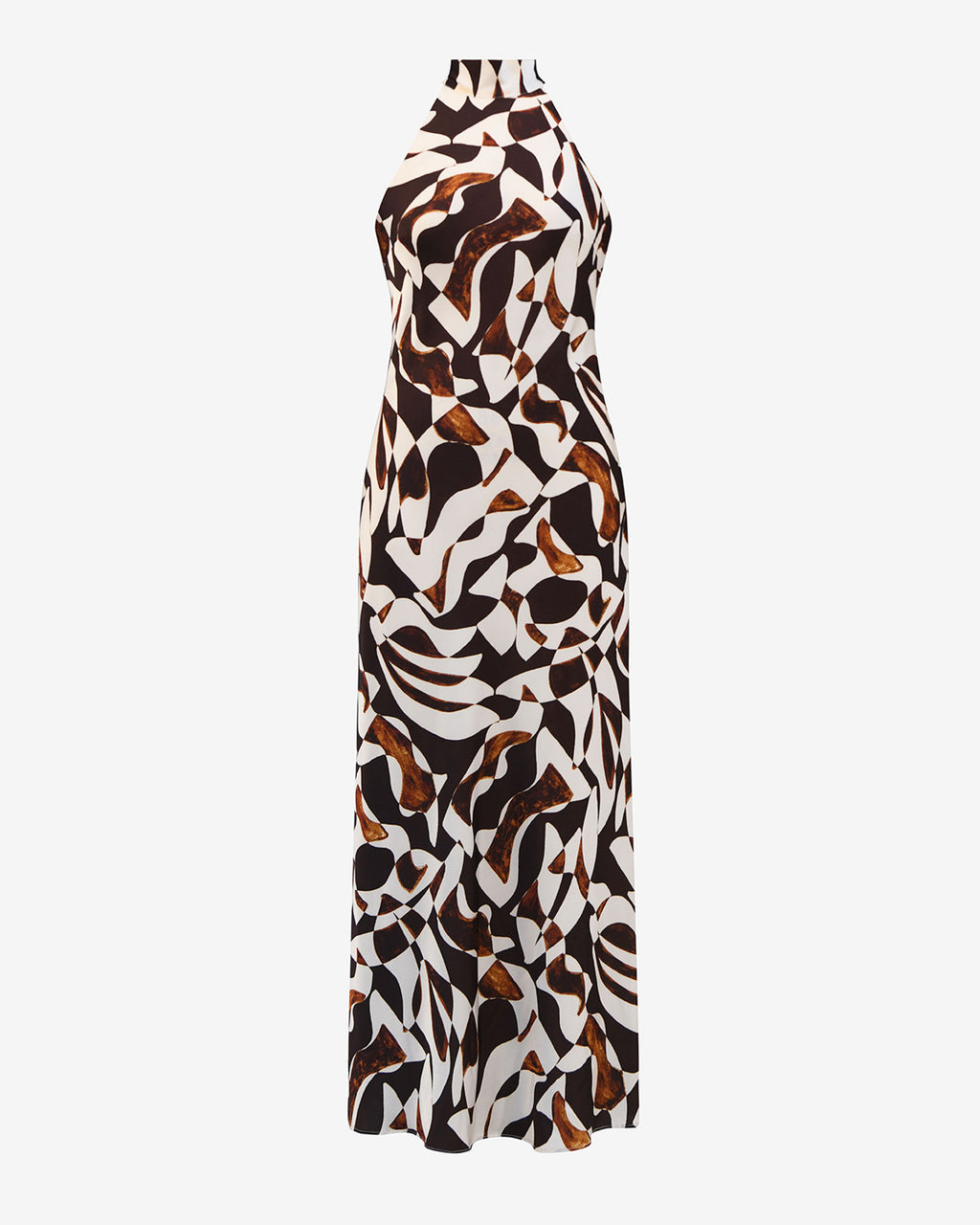 Hazel Printed Halter Dress in brown retro — product-only view