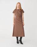 Bianca Side Pleat Midi Dress in coffee — full-length view