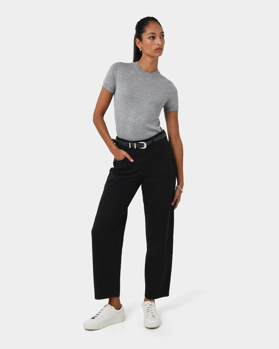 Leighton Barrel Leg Jeans in black — full-length view