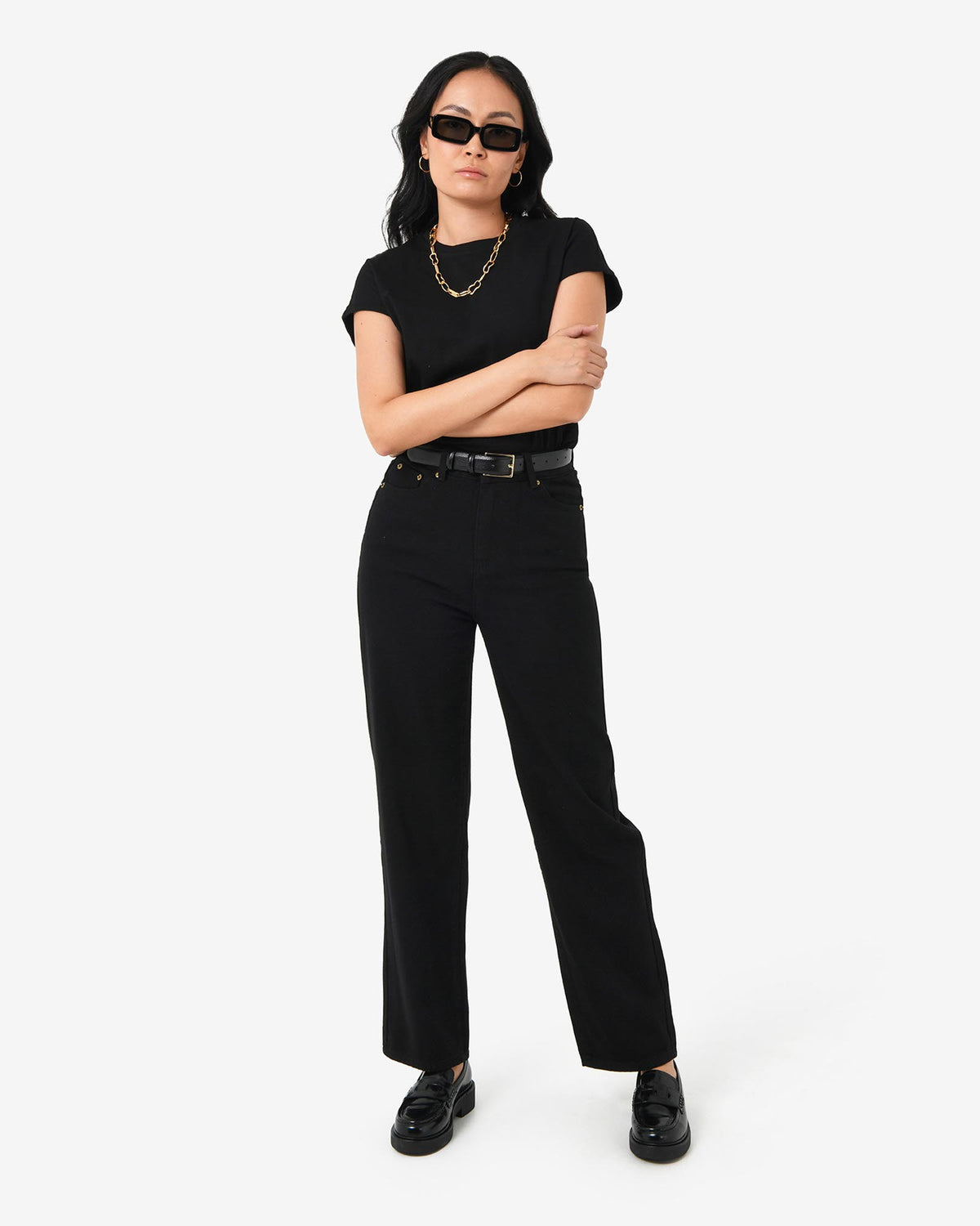 Alex Boyfriend Jeans in black — full-length view