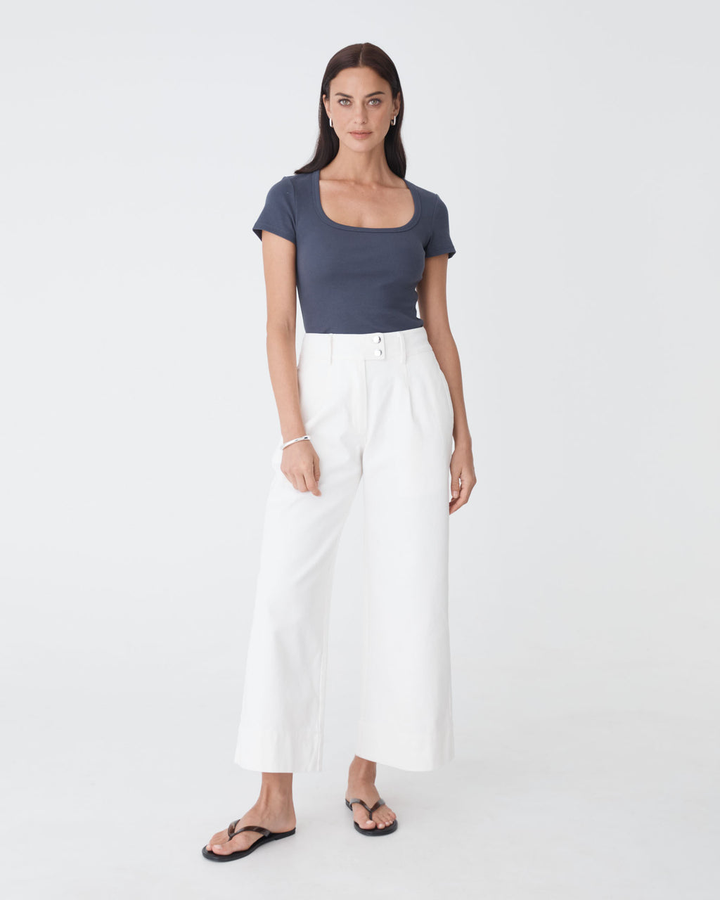 Manon Wide Leg Jeans in white — full-length view