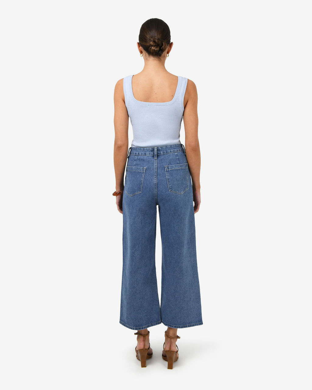 Windsor Cropped Wide Leg Jeans in mid wash blue — back view