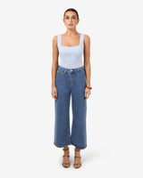 Windsor Cropped Wide Leg Jeans in mid wash blue — full-length view