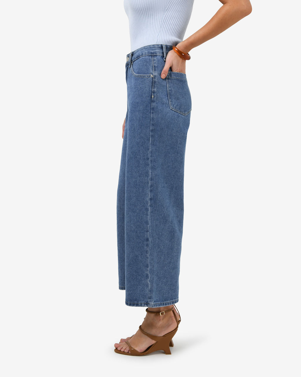 Windsor Cropped Wide Leg Jeans in mid wash blue — side view