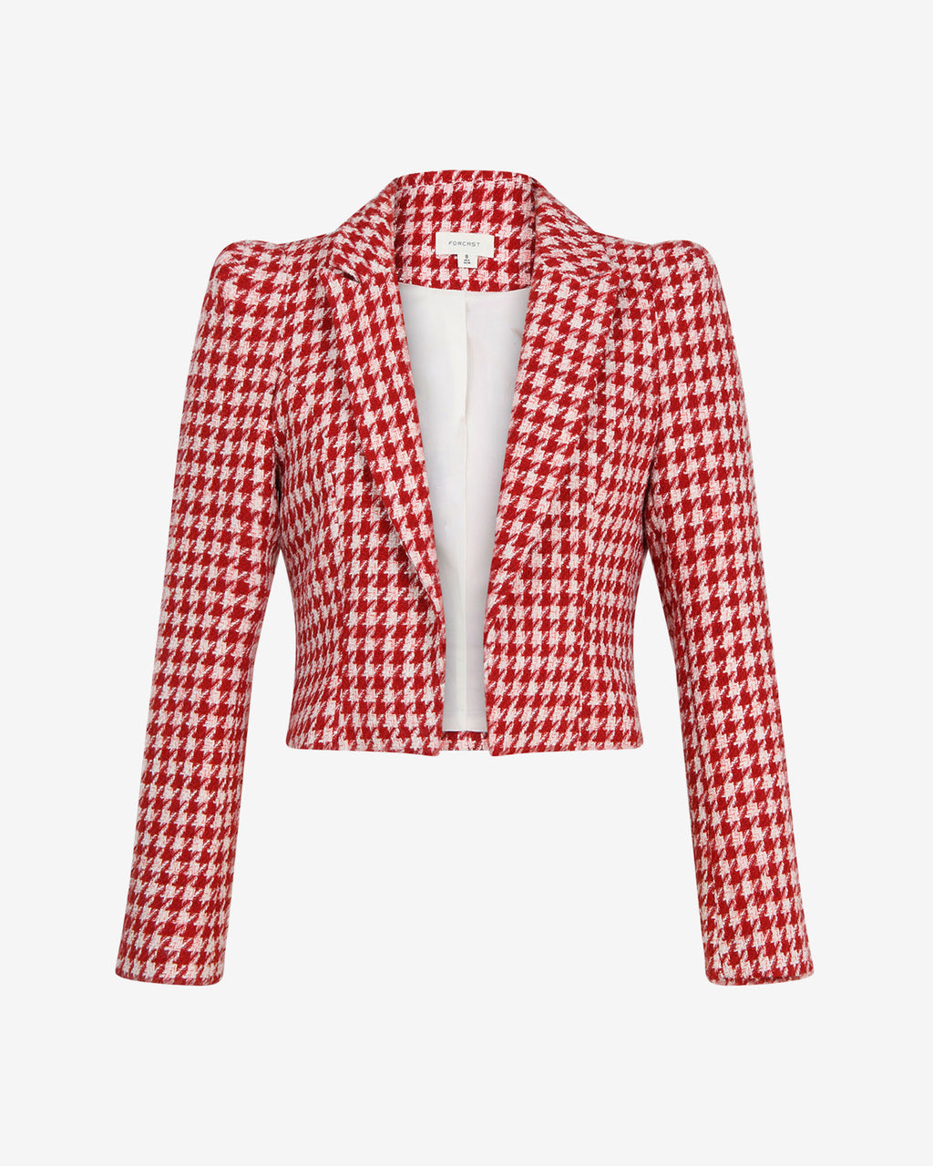 Bennet Houndstooth Crop Blazer in ivory red — product-only view