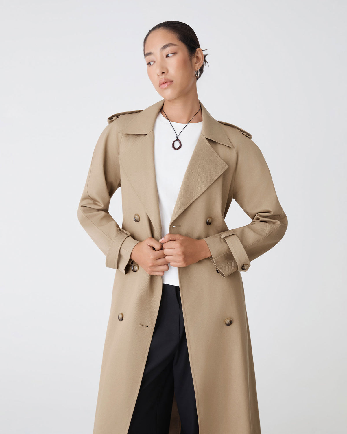 Bailey Trench Coat in beige — close-up view 2