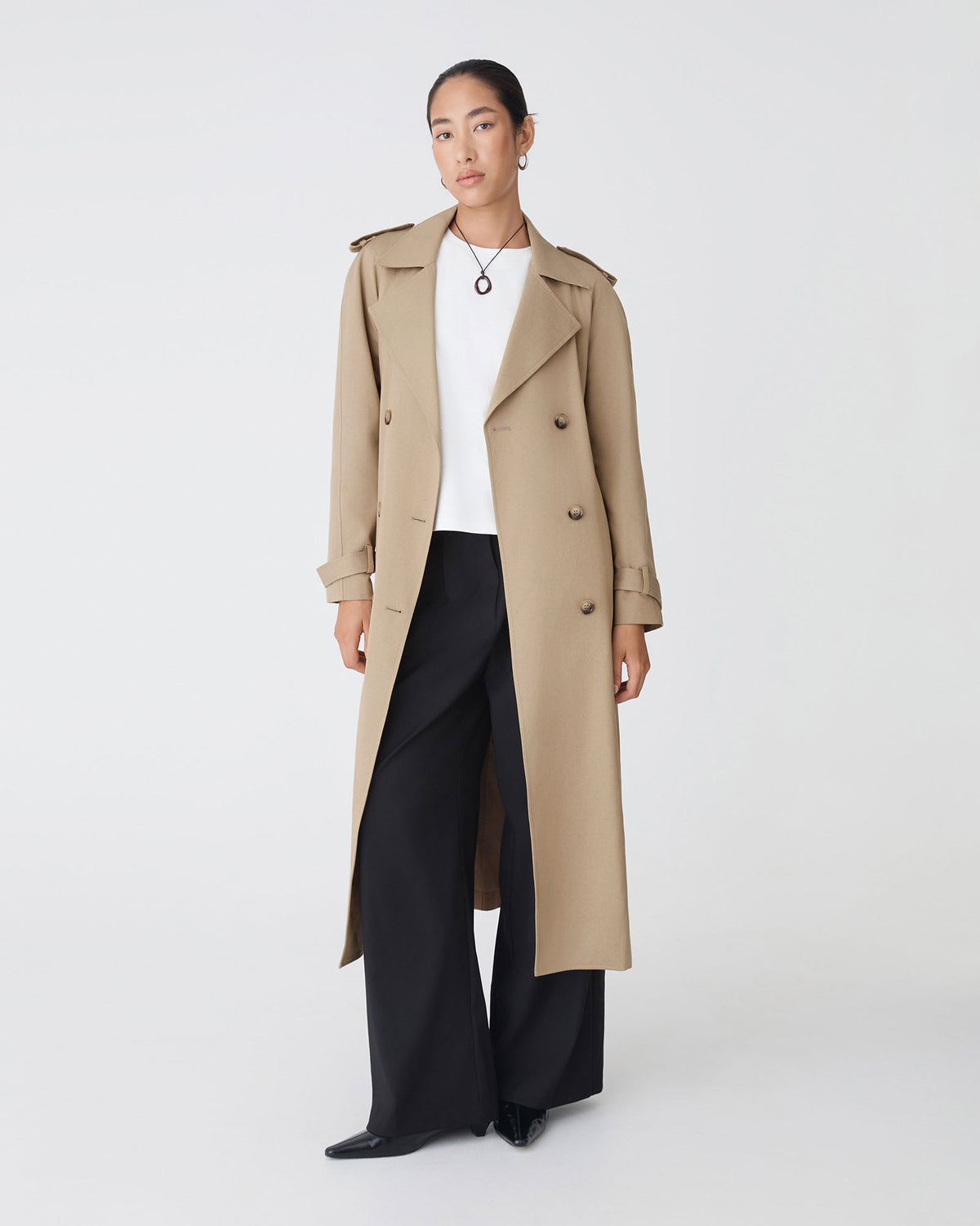 Bailey Trench Coat in beige — full-length view
