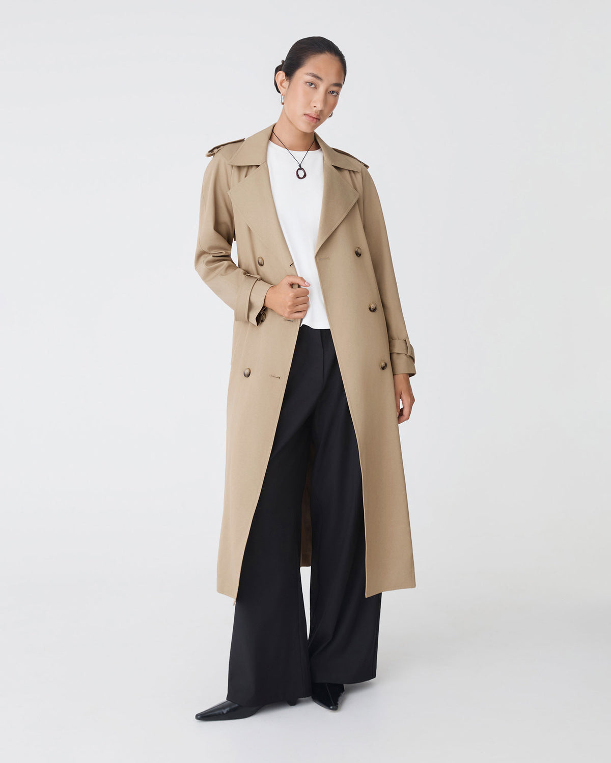 Bailey Trench Coat in beige — full-length view 3