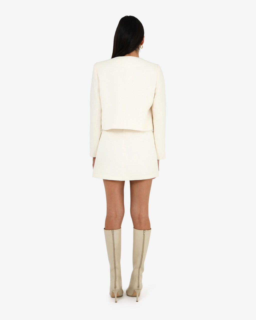 Cynthia Crop Tweed Jacket in ivory — back view
