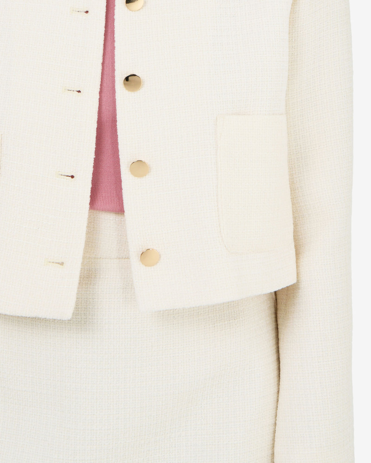 Cynthia Crop Tweed Jacket in ivory — fabric detail