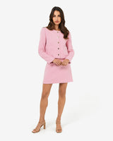 Cynthia Crop Tweed Jacket in pink — full-length view