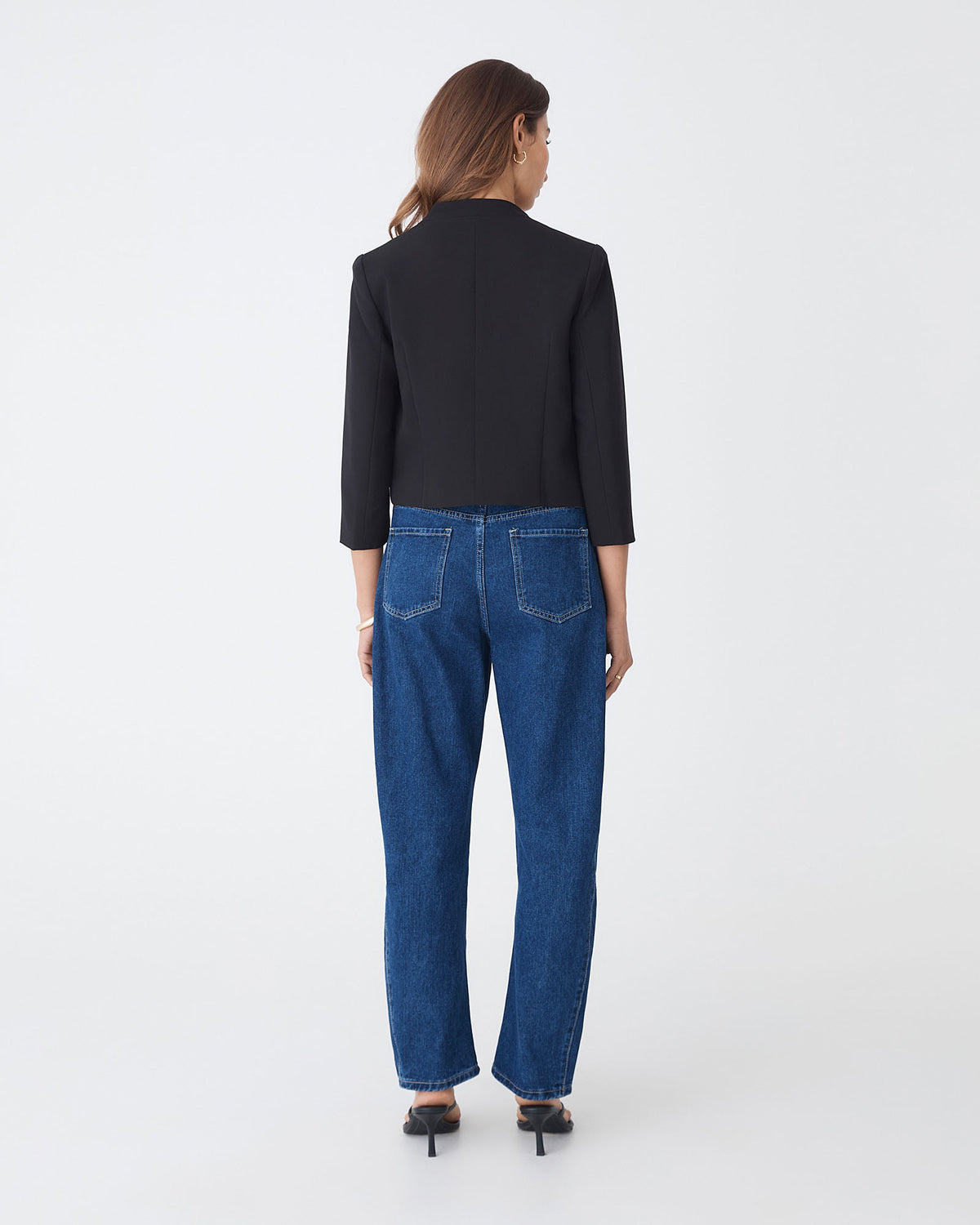 Nikki Collarless Crop Jacket in black — back view
