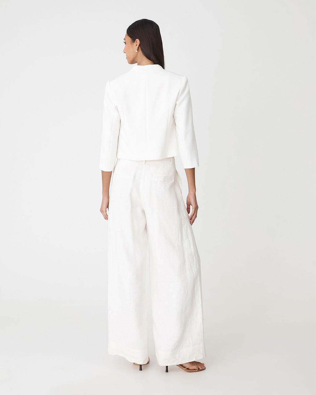 Nikki Collarless Crop Jacket in ivory — back view