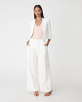 Nikki Collarless Crop Jacket in ivory — full-length view