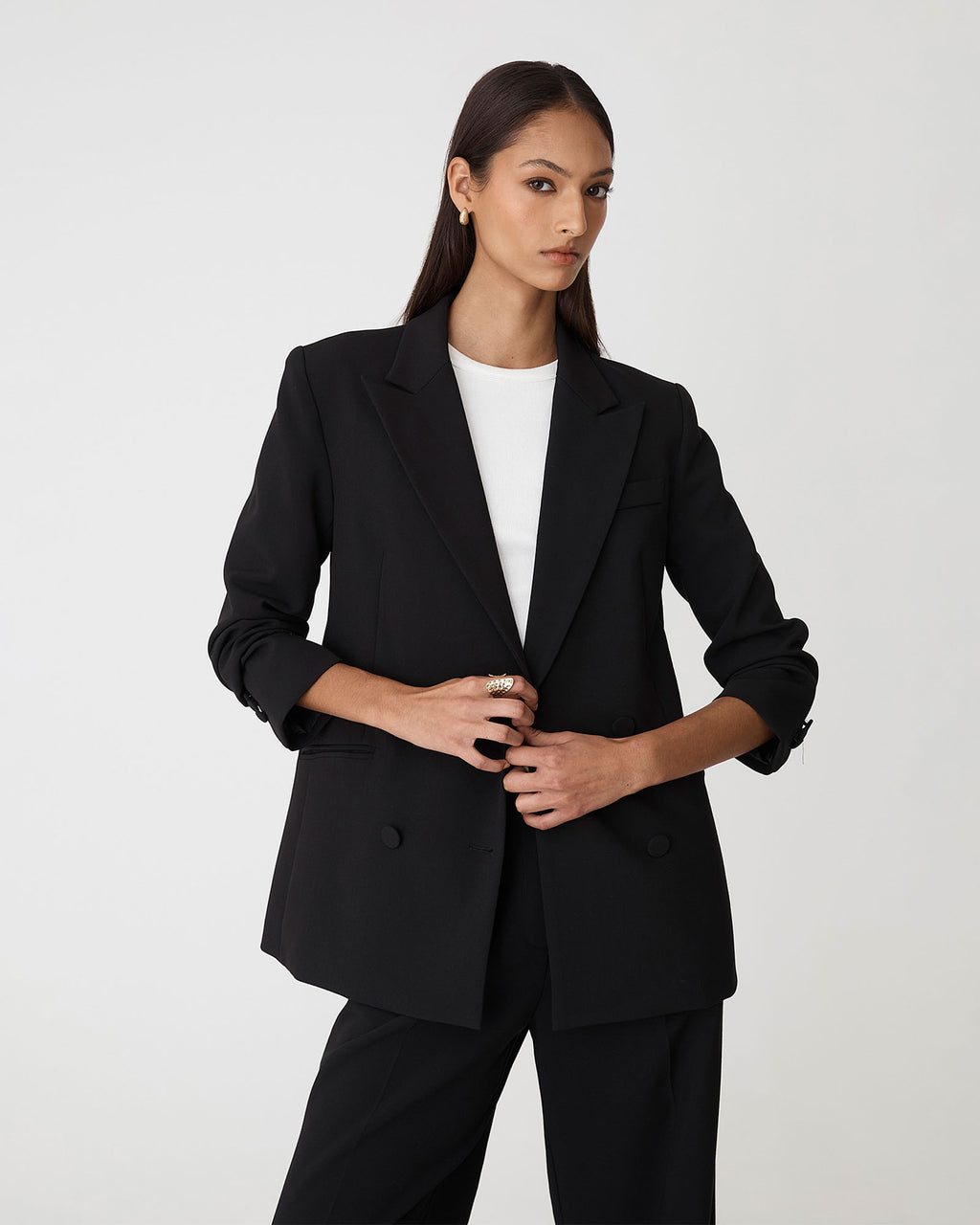 Nikki Double Breasted Blazer in black — close-up view 2