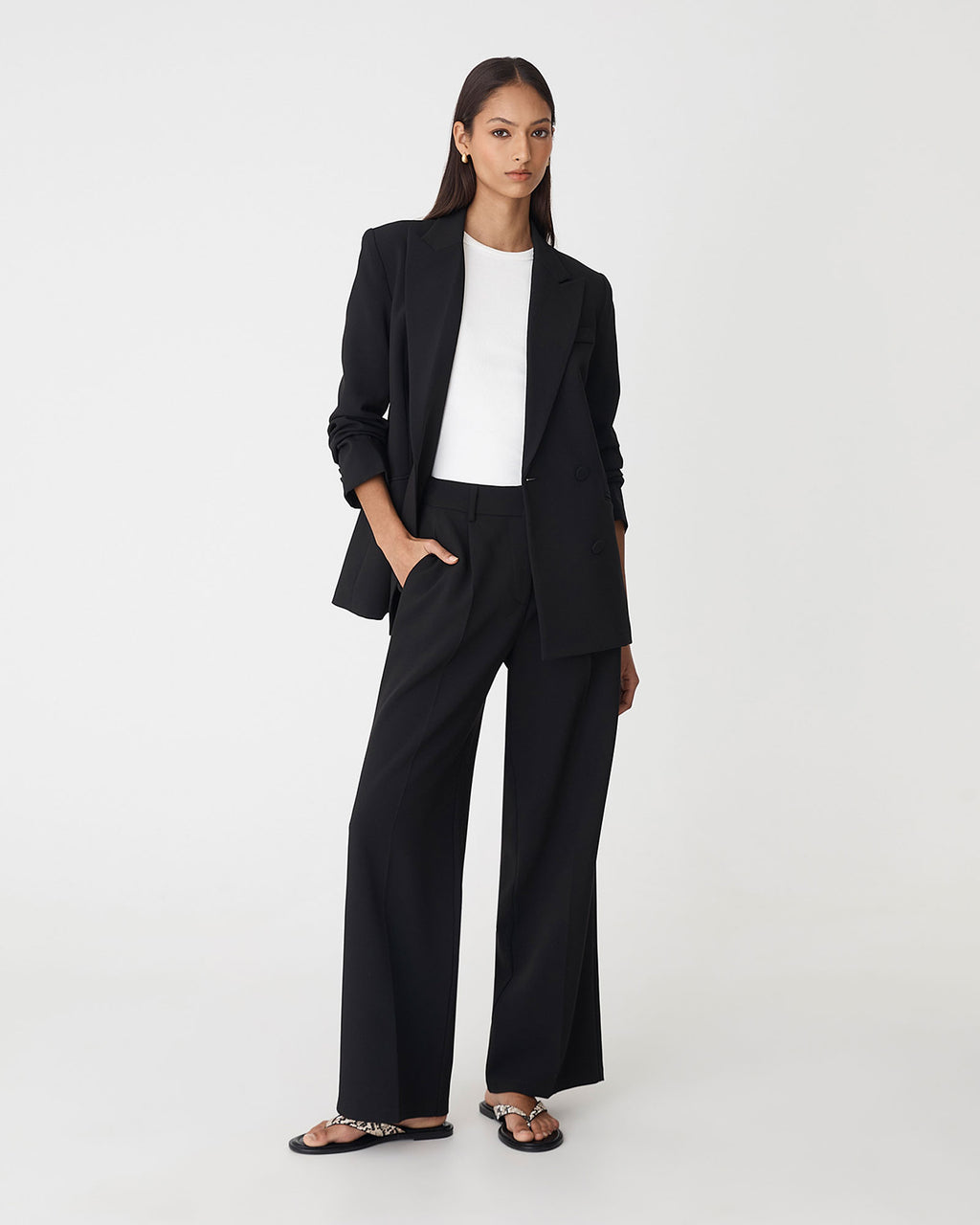 Nikki Double Breasted Blazer in black — full-length view 2