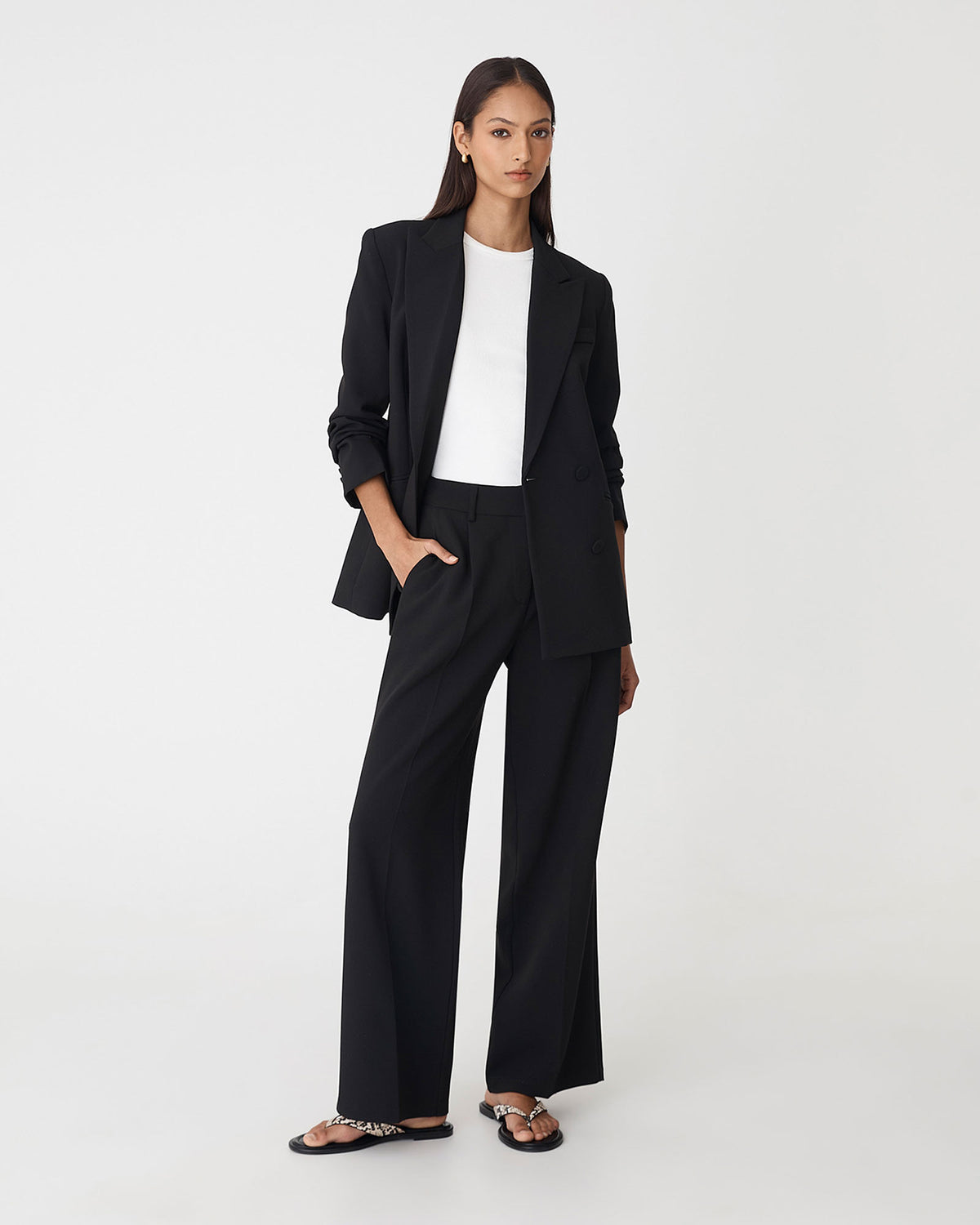 Nikki Double Breasted Blazer in black — full-length view 2