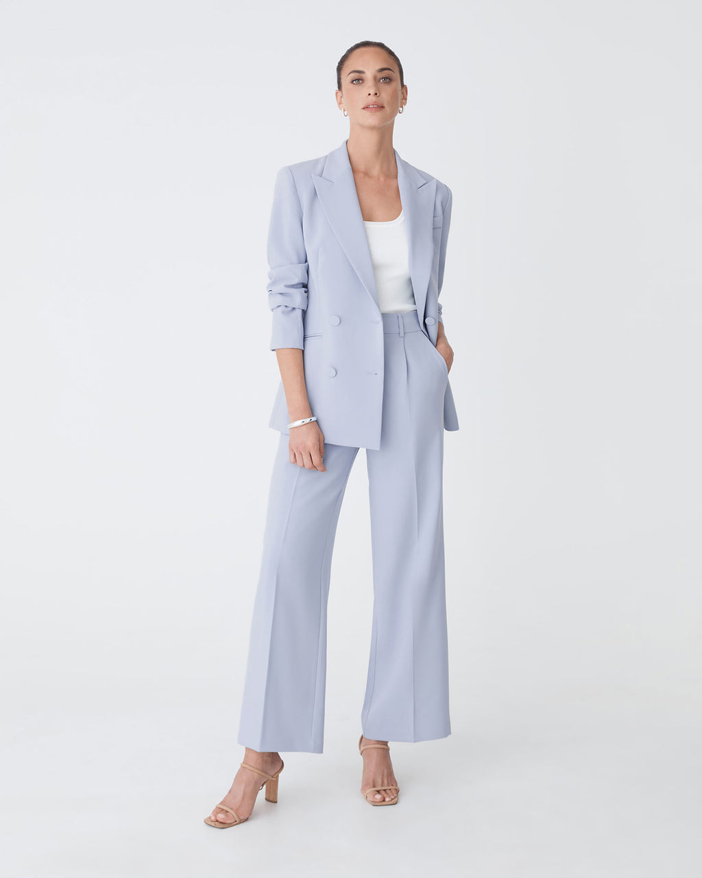 Nikki Double Breasted Blazer in dusk blue — full-length view