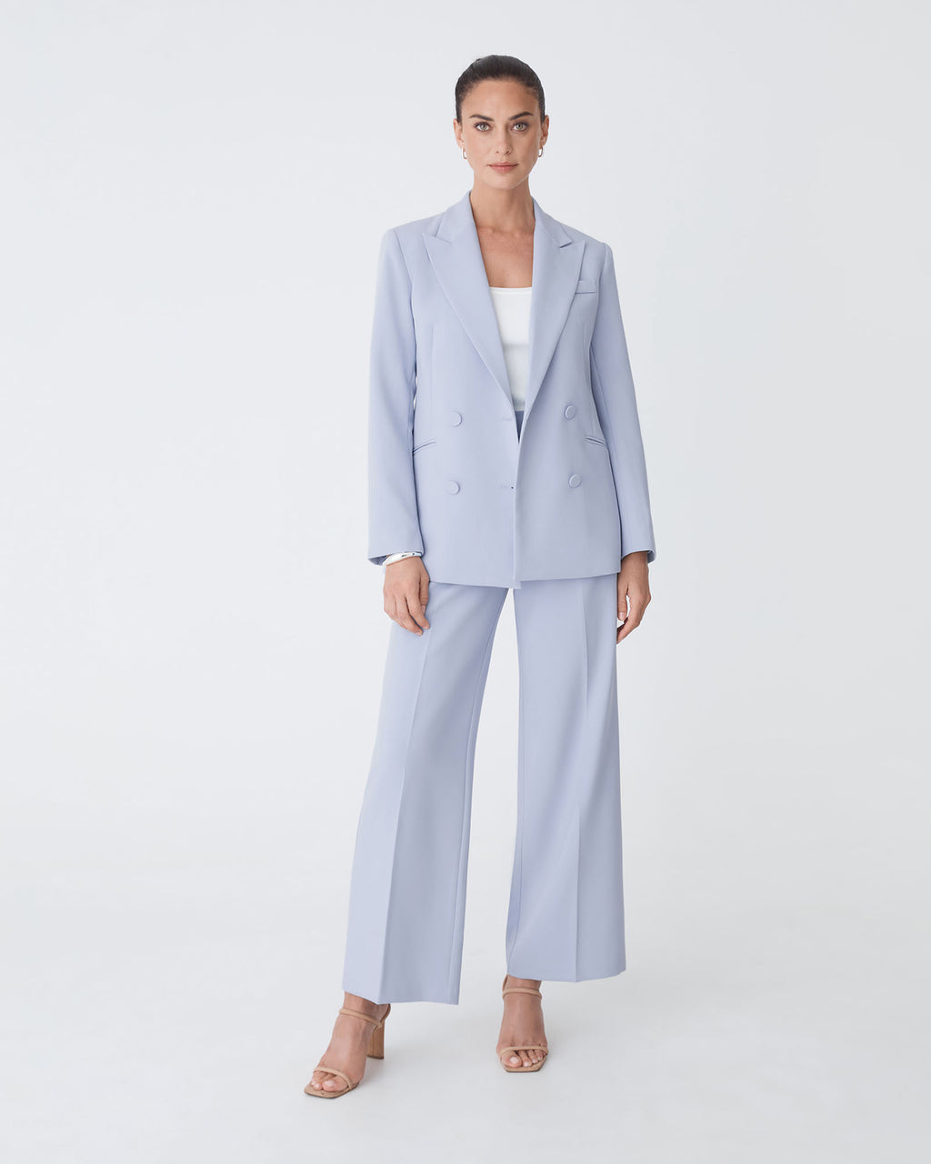 Nikki Double Breasted Blazer in dusk blue — full-length view 2