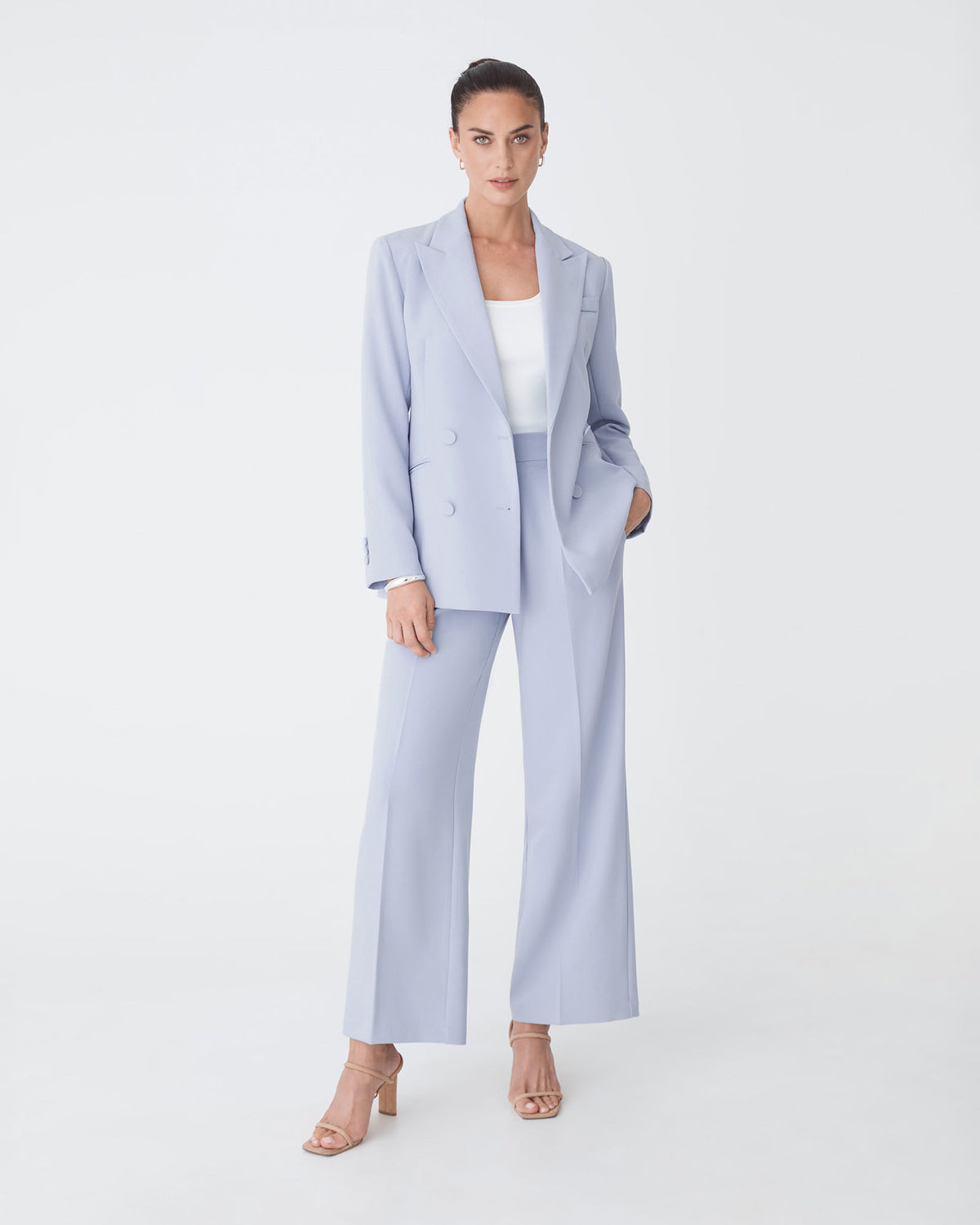 Nikki Double Breasted Blazer in dusk blue — full-length view 3