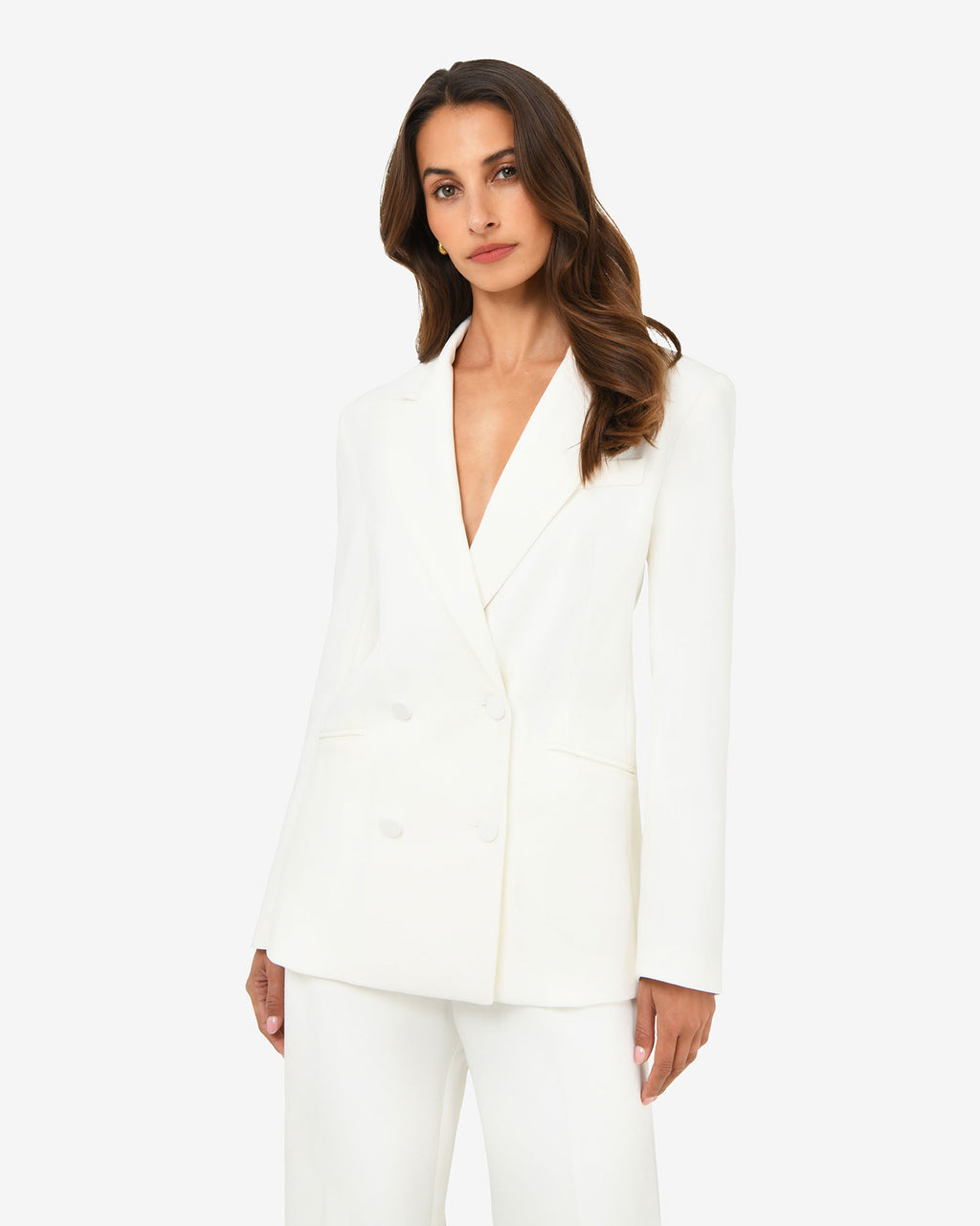 Nikki Double Breasted Blazer in ivory — close-up view