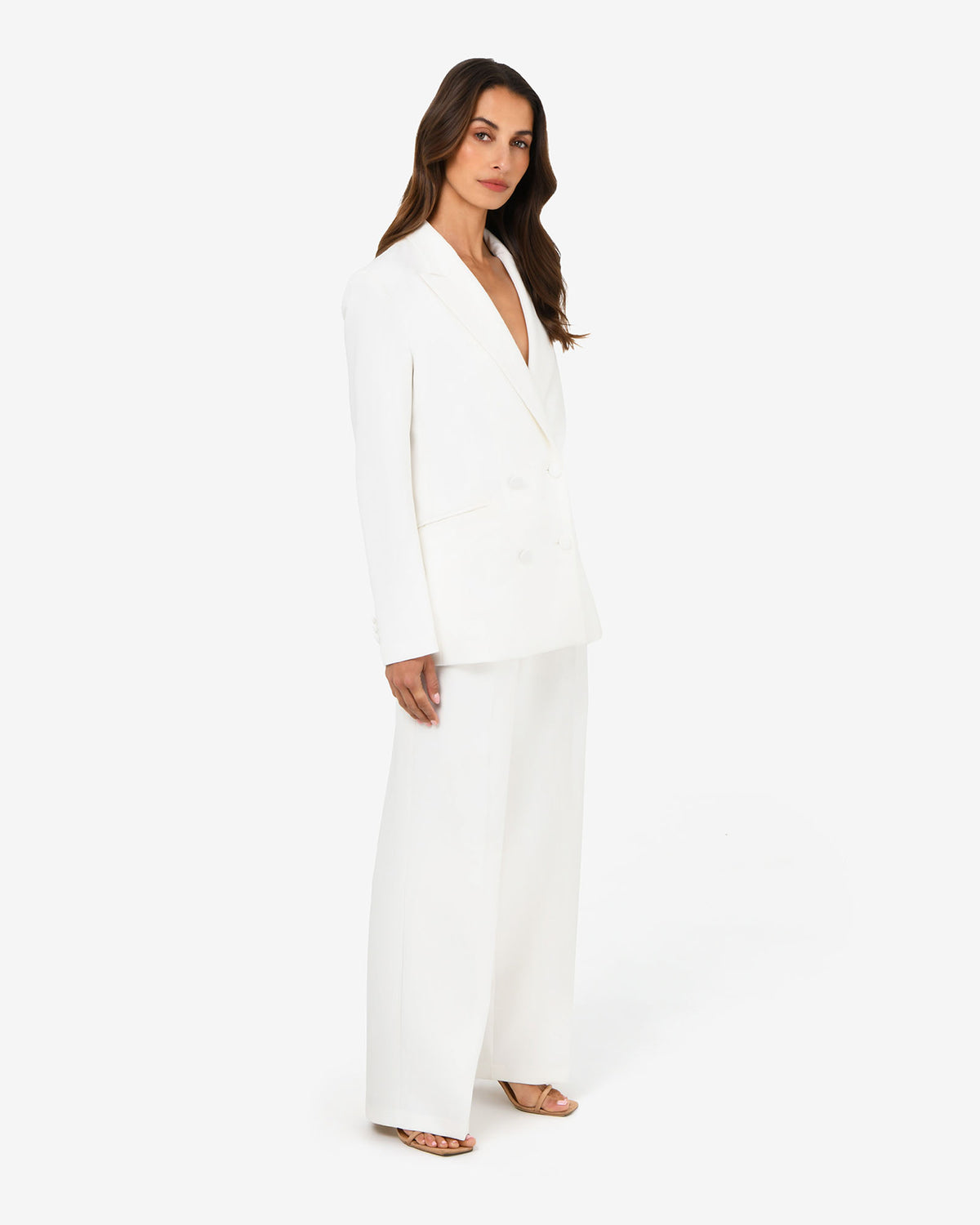 Nikki Double Breasted Blazer in ivory — side view