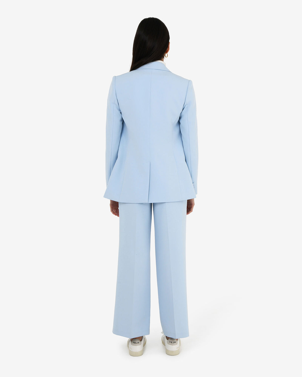Nikki Double Breasted Blazer in sky blue — back view