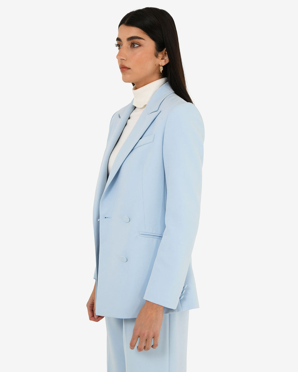 Nikki Double Breasted Blazer in sky blue — side view