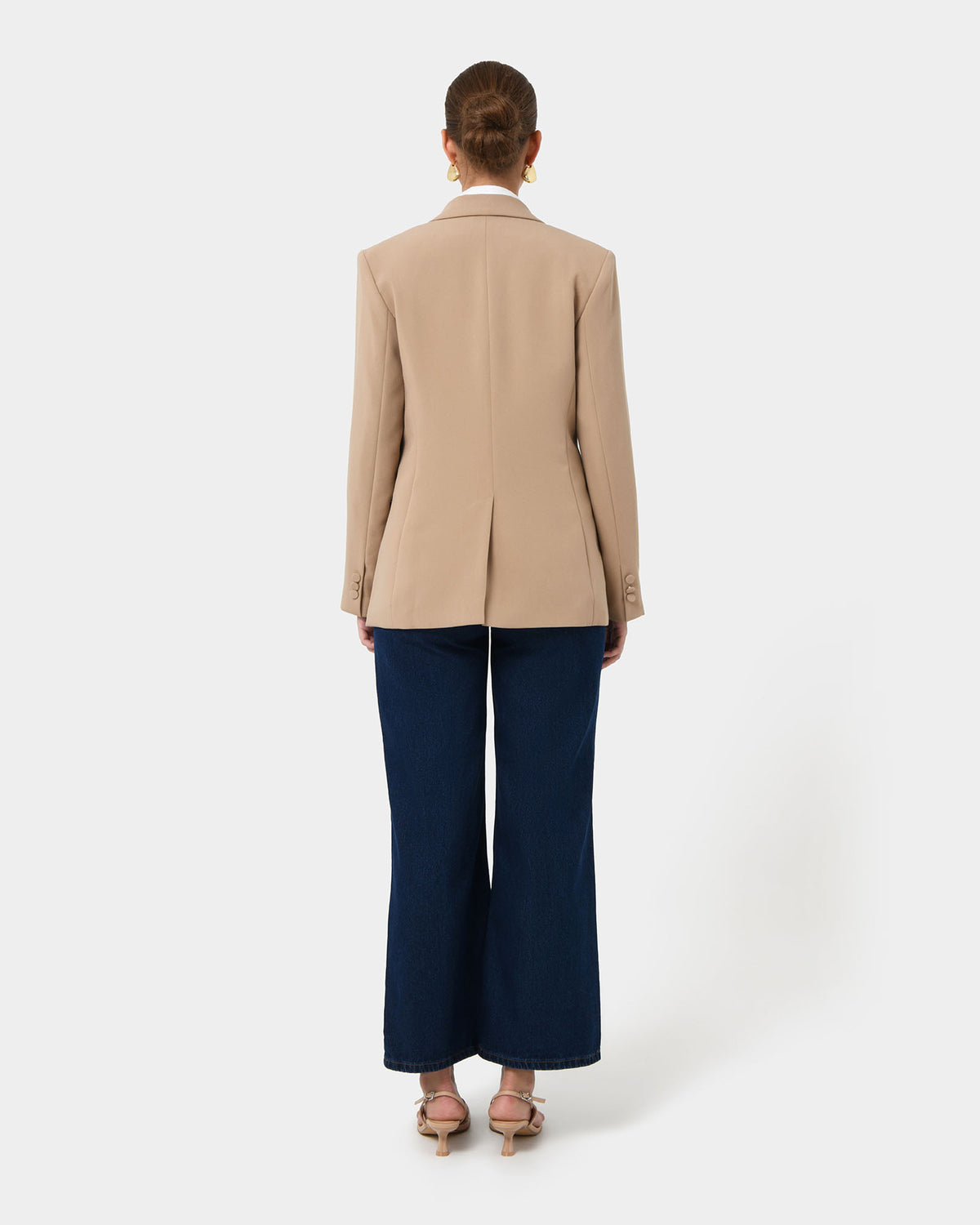 Nikki Double Breasted Blazer in warm taupe — back view