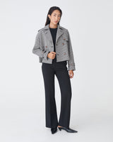 Flynn Cropped Trench Coat in beige check — full-length view