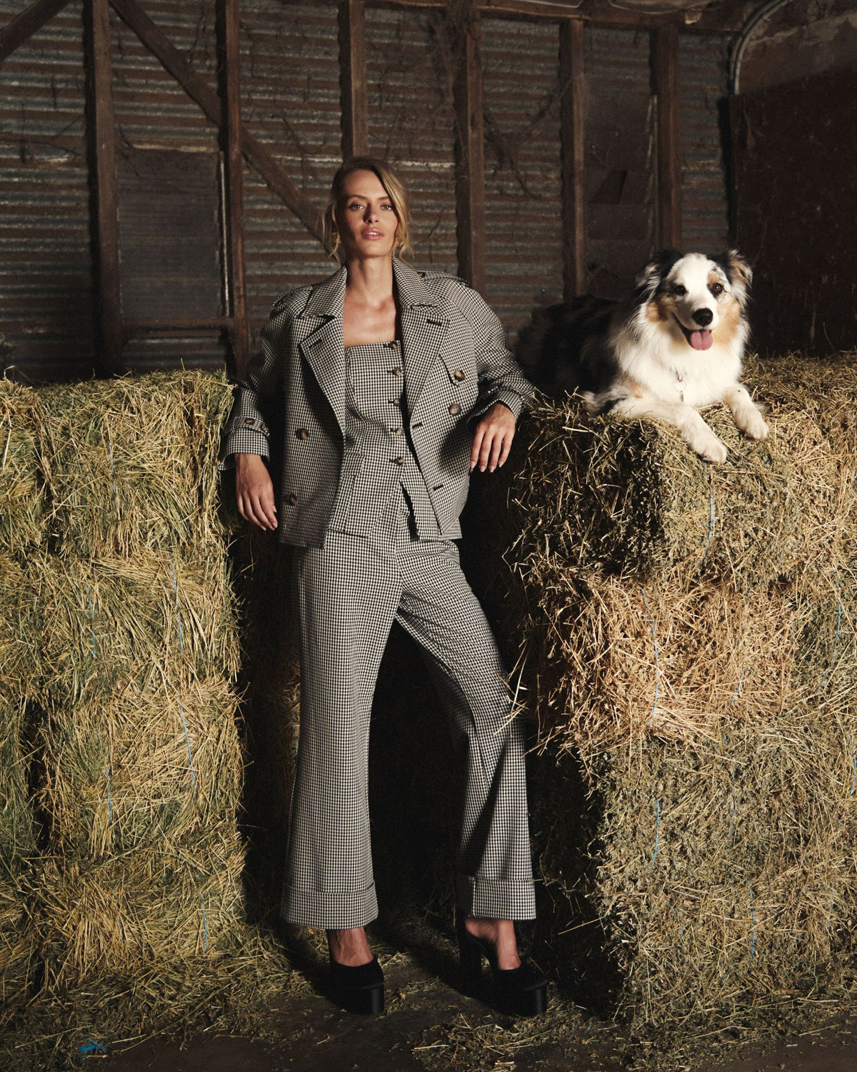 Flynn Cropped Trench Coat in beige check — alternate view