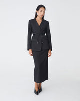 Aaria Collarless Blazer in black — full-length view