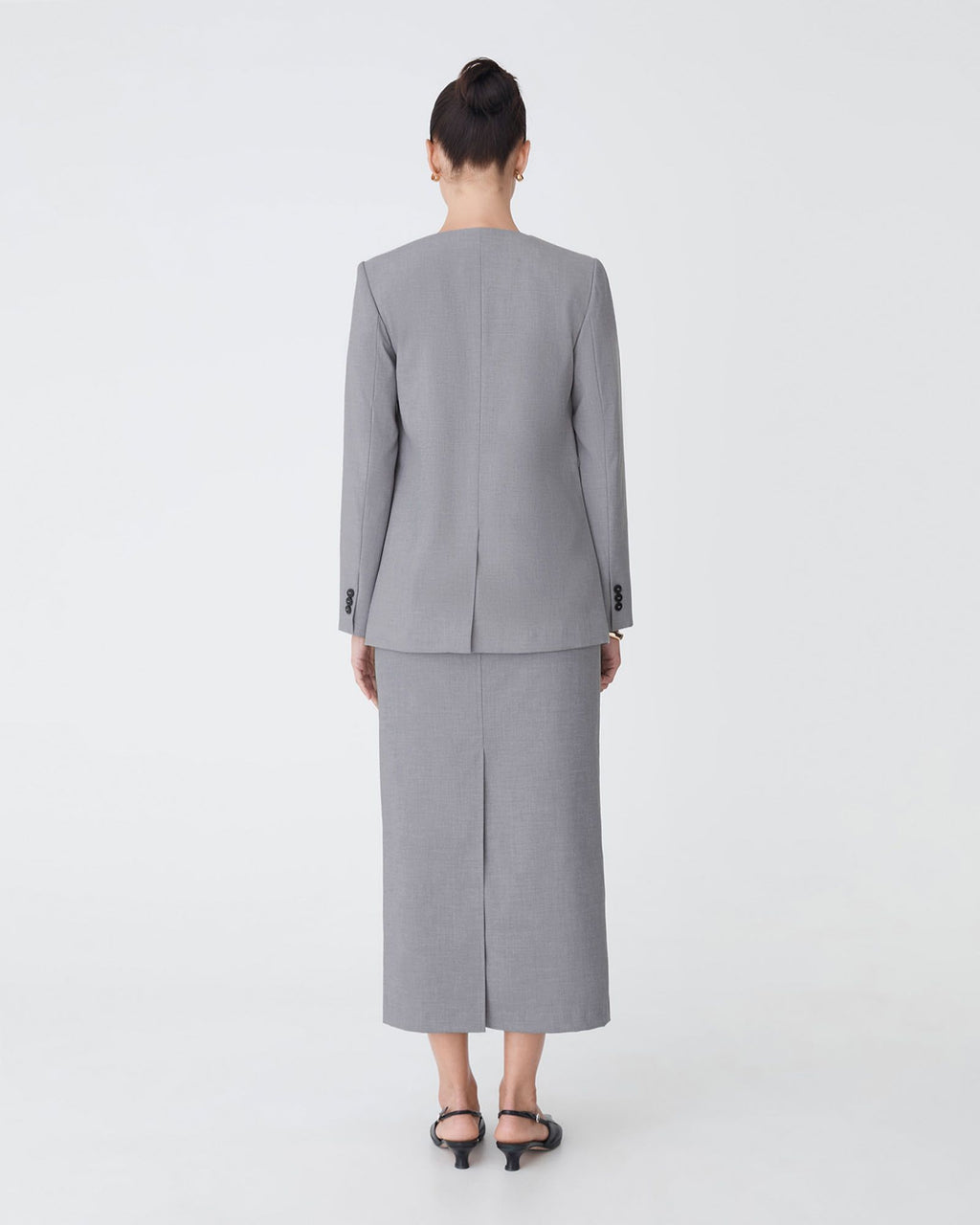 Aaria Collarless Blazer in steel — back view
