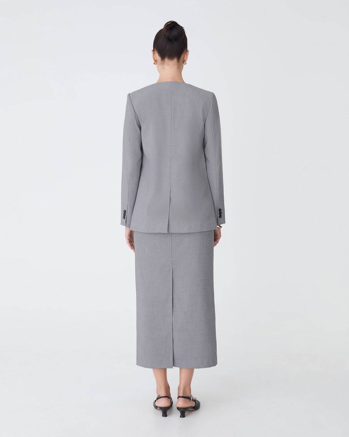 Aaria Collarless Blazer in steel — back view