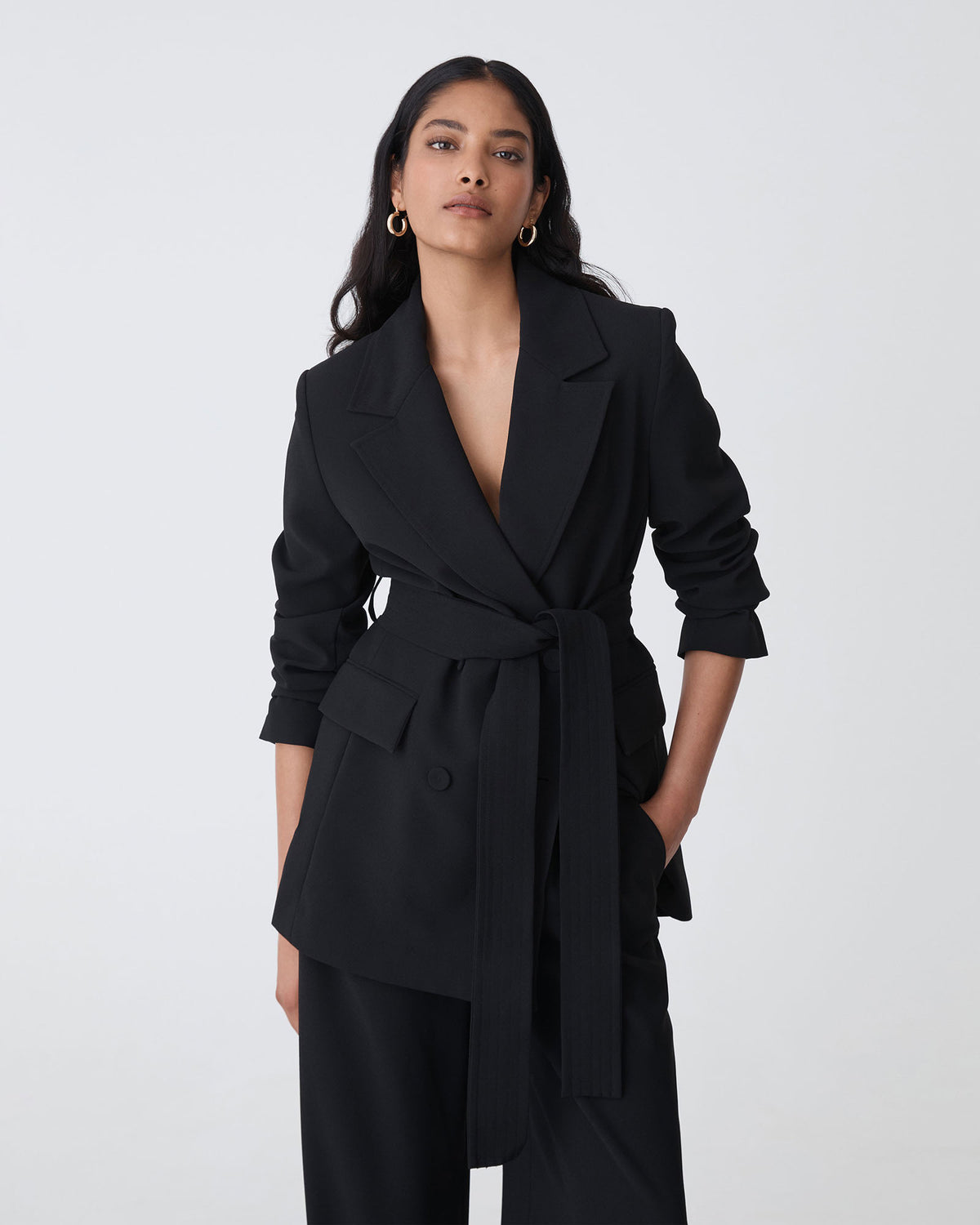 Rumy Double Breasted Blazer in black — close-up view
