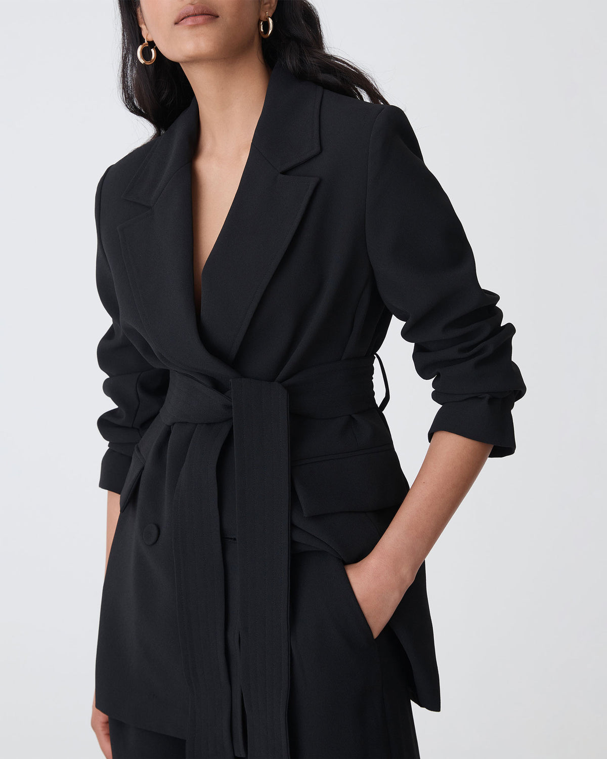 Rumy Double Breasted Blazer in black — fabric detail