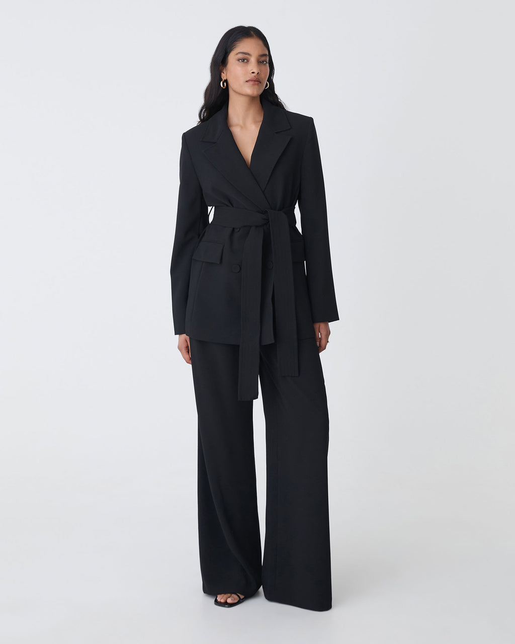 Rumy Double Breasted Blazer in black — full-length view