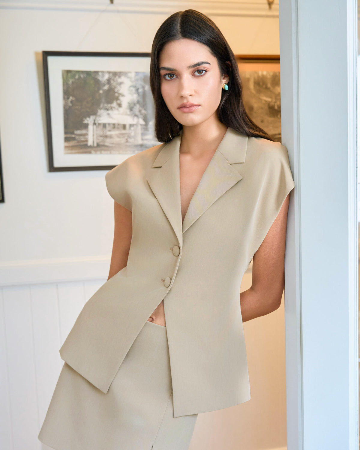 Milton Short Sleeve Blazer in khaki — alternate view