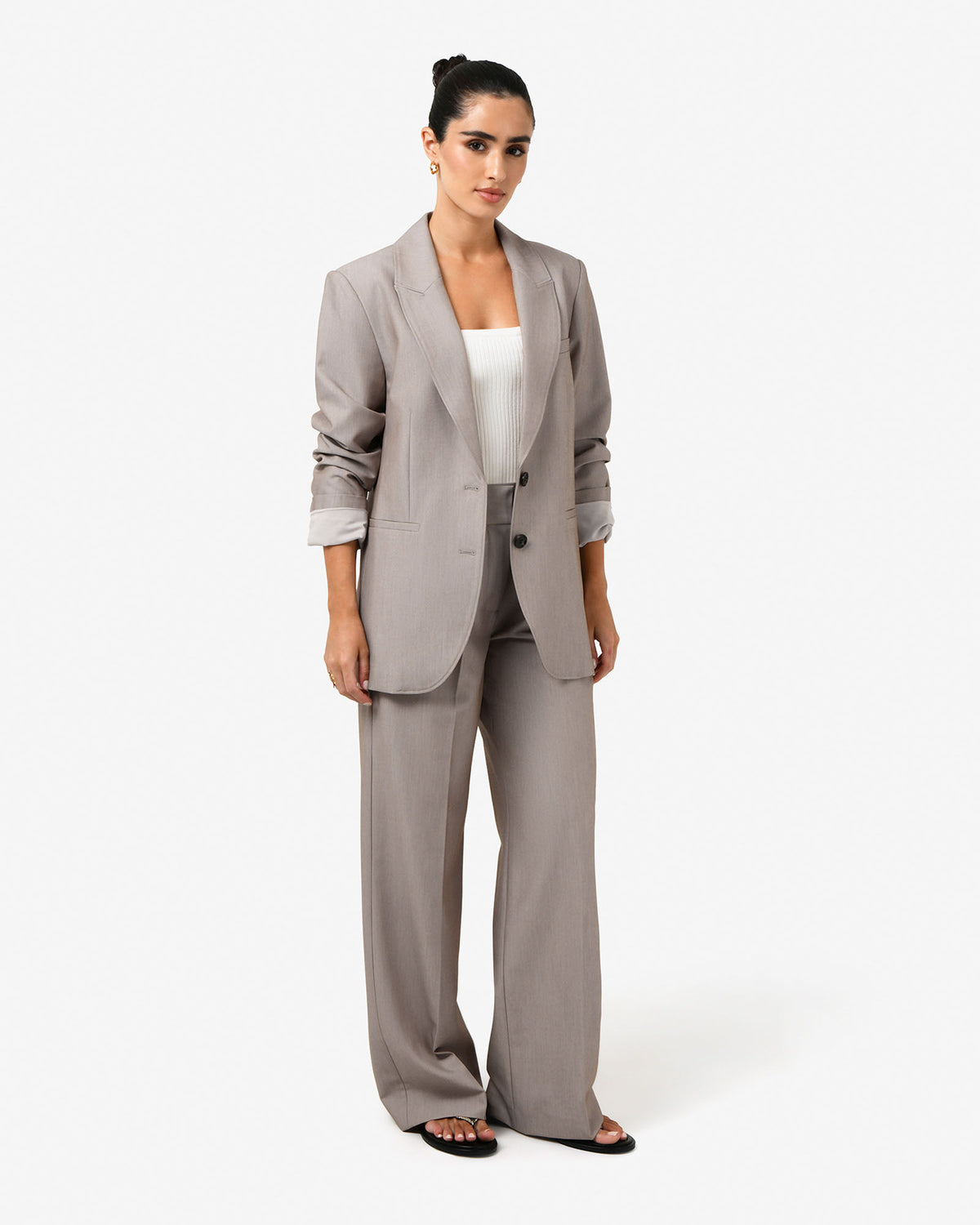 Fitzroy Single Breasted Blazer in oyster beige — full-length view 2